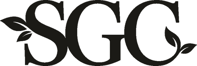 Secret Garden Club monogram, three serif letters with a leaf tucked into the S and the C.